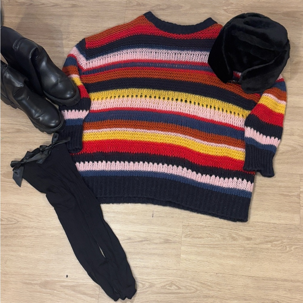 ZARA Knit Colorful Striped Oversized Sweater – Small